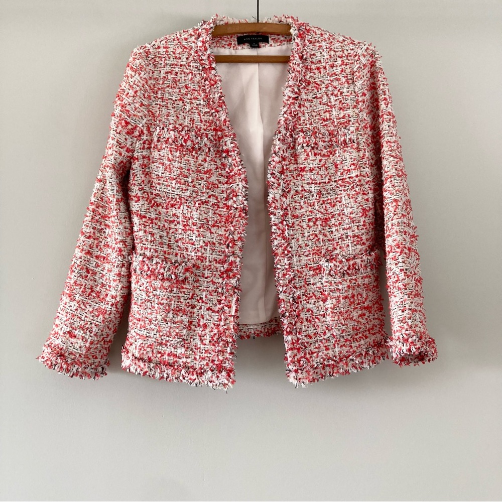 Ann Taylor Red and White Tweed Blazer